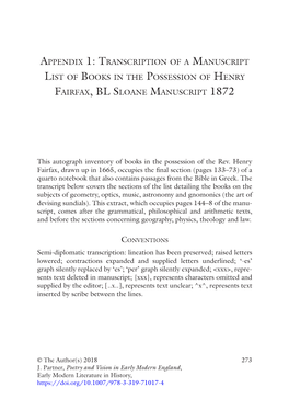 Appendix 1: Transcription of a Manuscript List of Books in the Possession of Henry Fairfax, BL Sloane Manuscript 1872