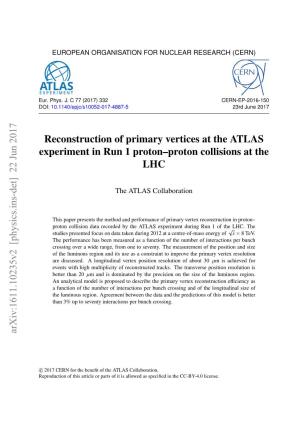 Reconstruction of Primary Vertices at the ATLAS Experiment in Run 1 Proton–Proton Collisions at the LHC