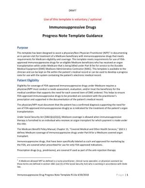 Immunosuppressive Drug Progress Note Template R1.0A 4/30/2018 Page | 1