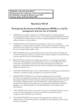 Resolution VIII.36 Participatory Environmental Management (PEM)