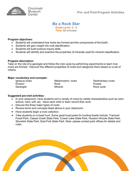 Be a Rock Star Grade Level: 2 - 5 Time: 60 Minutes