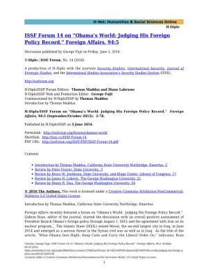 ISSF Forum 14 on “Obama's World: Judging His Foreign