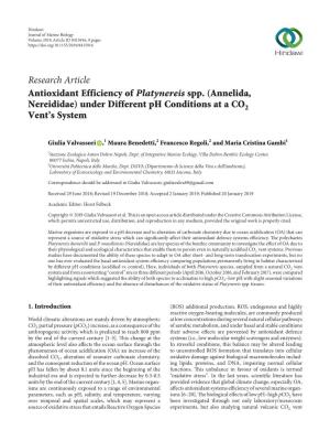 Antioxidant Efficiency of Platynereis Spp.(Annelida, Nereididae) Under Different Ph Conditions at a Vent's System