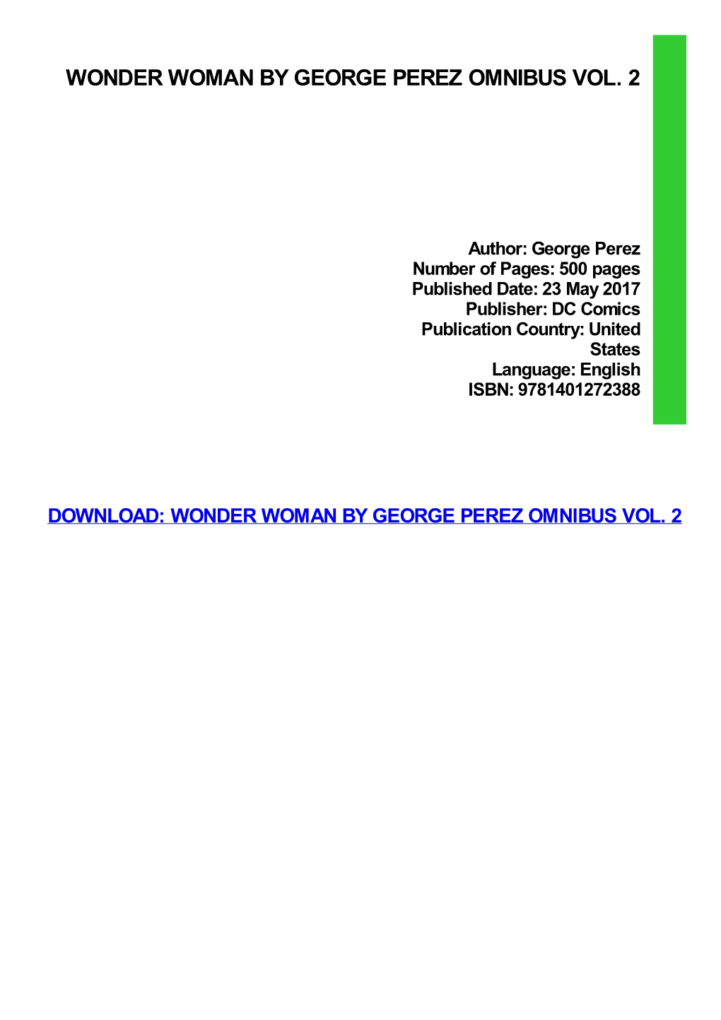 PDF Download Wonder Woman by George Perez Omnibus Vol. 2