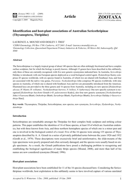 Zootaxa, Identification and Host-Plant Associations Of