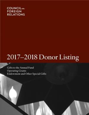 2017–2018 Donor Listing