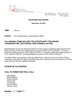 BOARD MEETING AGENDA November 16, 2012 1