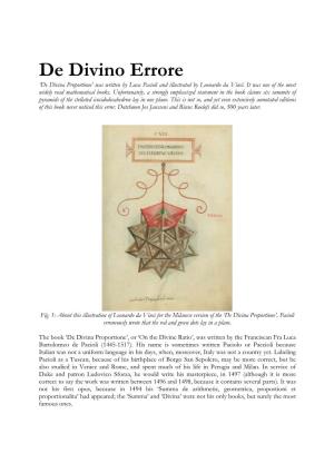 De Divino Errore ‘De Divina Proportione’ Was Written by Luca Pacioli and Illustrated by Leonardo Da Vinci