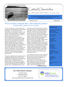 Cattail Chronicles Issues Affecting the Surface Waters of Lake County