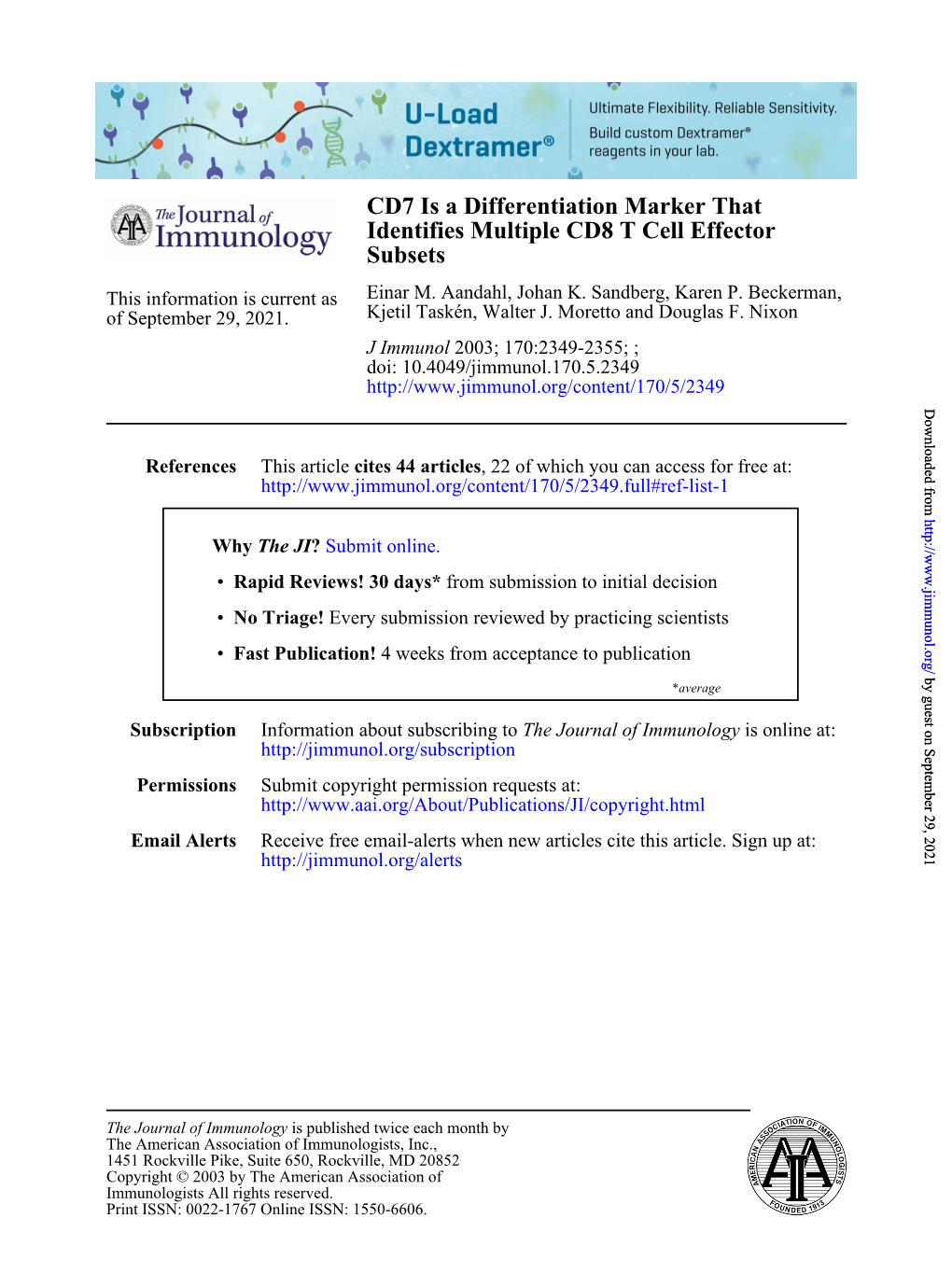 Subsets Identifies Multiple CD8 T Cell Effector CD7 Is a Differentiation