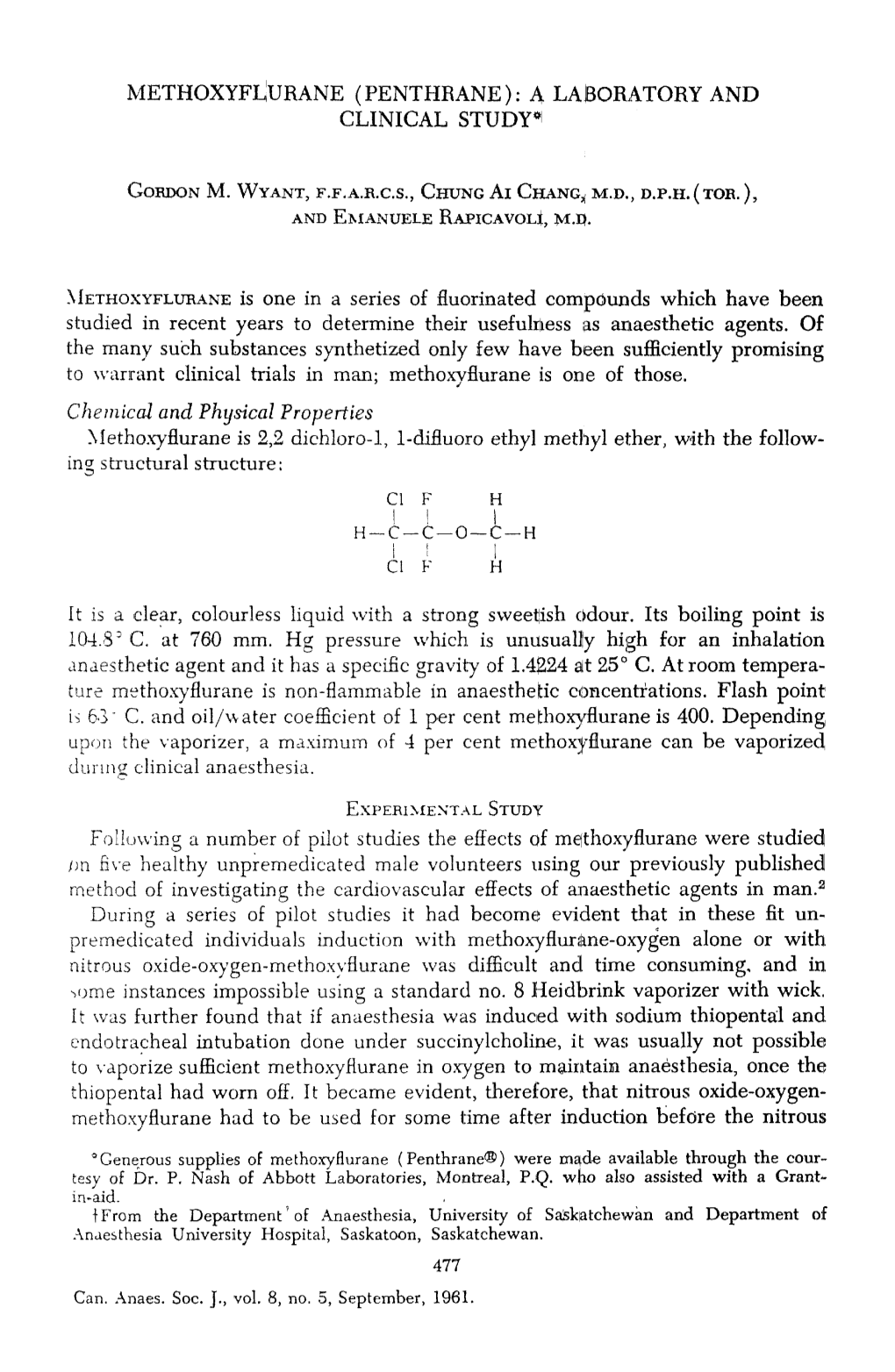 Methoxyflurane (Penthrane): a Laboratory and Clinical Study