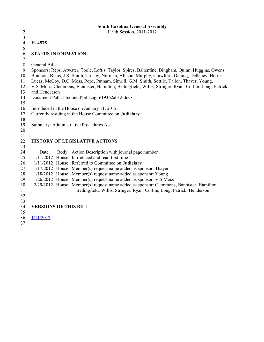 2011-2012 Bill 4575: Administrative Procedures Act - South Carolina Legislature Online