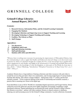 Grinnell College Libraries Annual Report, 2012-2013