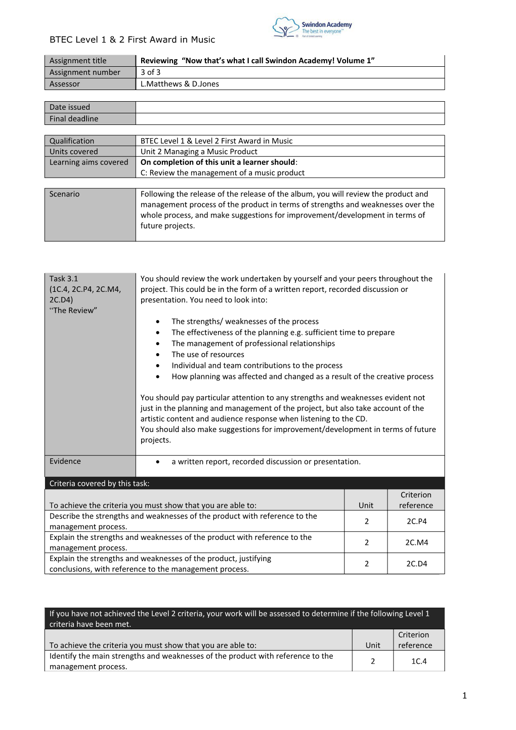 Authorised Assignment Brief - Unit 2