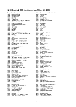 NIKKEI JAPAN 1000 Constituents (As of March 25, 2005)