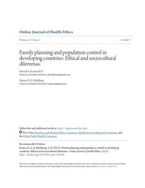 Family Planning and Population Control in Developing Countries: Ethical and Sociocultural Dilemmas