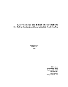 Elder Nicholas and Elbert 'Birdie'