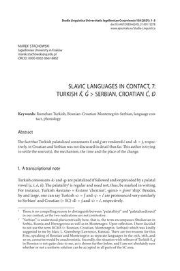 Slavic Languages in Contact, 7 :Turkish Ḱ, Ǵ &gt; Serbian, Croatian Ć, Đ