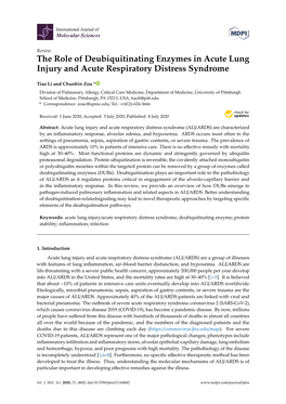 The Role of Deubiquitinating Enzymes in Acute Lung Injury and Acute Respiratory Distress Syndrome