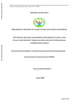 Feeder Roads Development Project Updated Resettlement Action Plan for Selected Feeder Roads in the District of Nyagatare, Rwanda –Project ID: P 126498