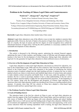 Problems in the Teaching of Chinese Legal Clinics and Countermeasures
