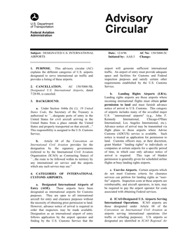 Advisory Circular (AC) Airport Will Generate Sufficient International Explains the Different Categories of U.S