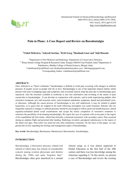 Pain in Plane: a Case Report and Review on Barodontalgia