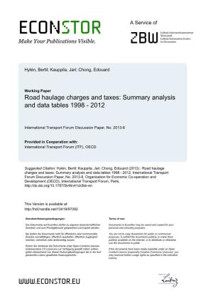 Road Haulage Charges and Taxes: Summary Analysis and Data Tables 1998 - 2012