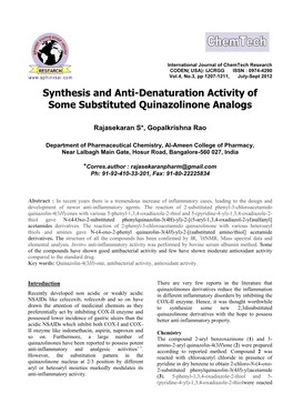 Synthesis and Anti-Denaturation Activity of Some Substituted Quinazolinone Analogs