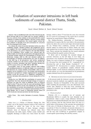 Evaluation of Seawater Intrusions in Left Bank Sediments of Coastal District Thatta, Sindh, Pakistan