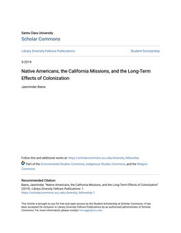 Native Americans, the California Missions, and the Long-Term Effects of Colonization