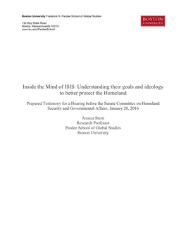 Inside the Mind of ISIS: Understanding Their Goals and Ideology to Better Protect the Homeland