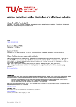 Aerosol Modelling : Spatial Distribution and Effects on Radiation