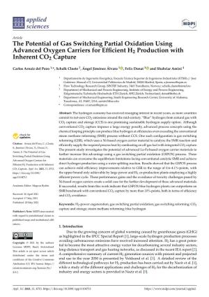 The Potential of Gas Switching Partial Oxidation Using Advanced Oxygen Carriers for Efﬁcient H2 Production with Inherent CO2 Capture
