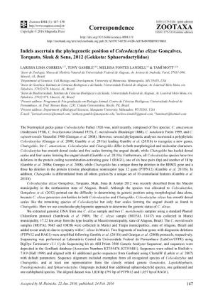 Indels Ascertain the Phylogenetic Position of Coleodactylus Elizae Gonçalves, Torquato, Skuk & Sena, 2012 (Gekkota: Sphaerodactylidae)