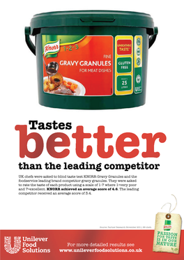 Tastes Than the Leading Competitor UK Chefs Were Asked to Blind Taste Test Knorr Gravy Granules and the Foodservice Leading Brand Competitor Gravy Granules