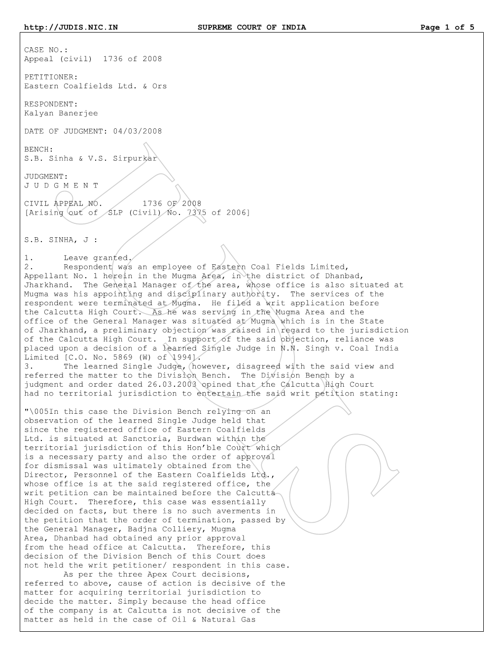 SUPREME COURT of INDIA Page 1 of 5