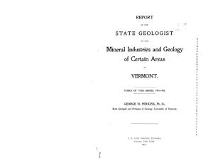 Mineral Industries and Geology of Certain Areas