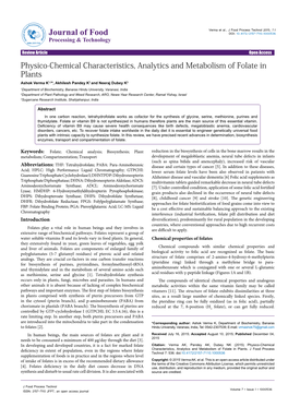 Physico-Chemical Characteristics, Analytics and Metabolism of Folate