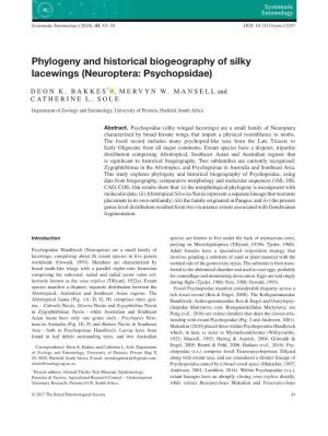 Phylogeny and Historical Biogeography of Silky Lacewings (Neuroptera: Psychopsidae)