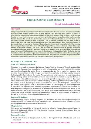 Supreme Court As Court of Record