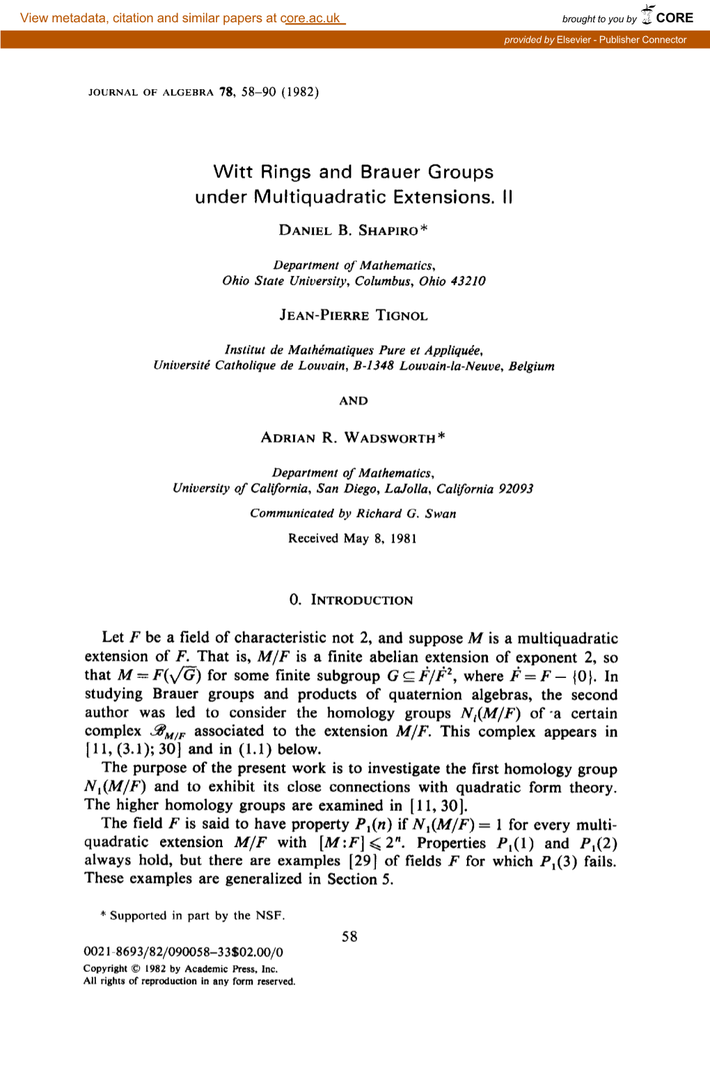 Witt Rings and Brauer Groups Under Multiquadratic Extensions. II DANIEL B