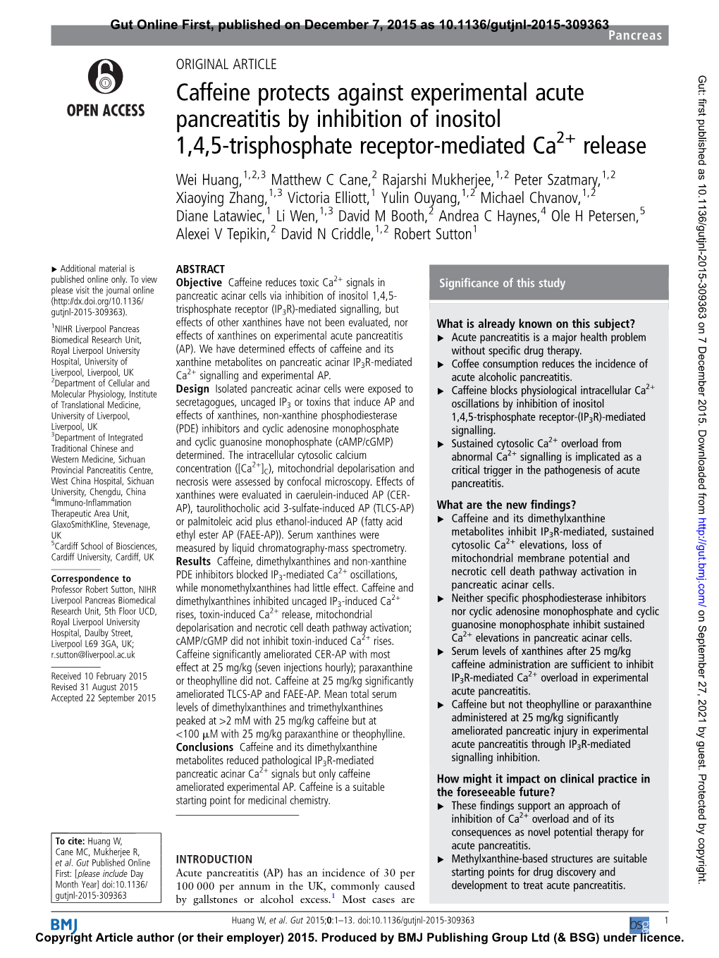 Caffeine Protects Against Experimental Acute Pancreatitis by Inhibition Of