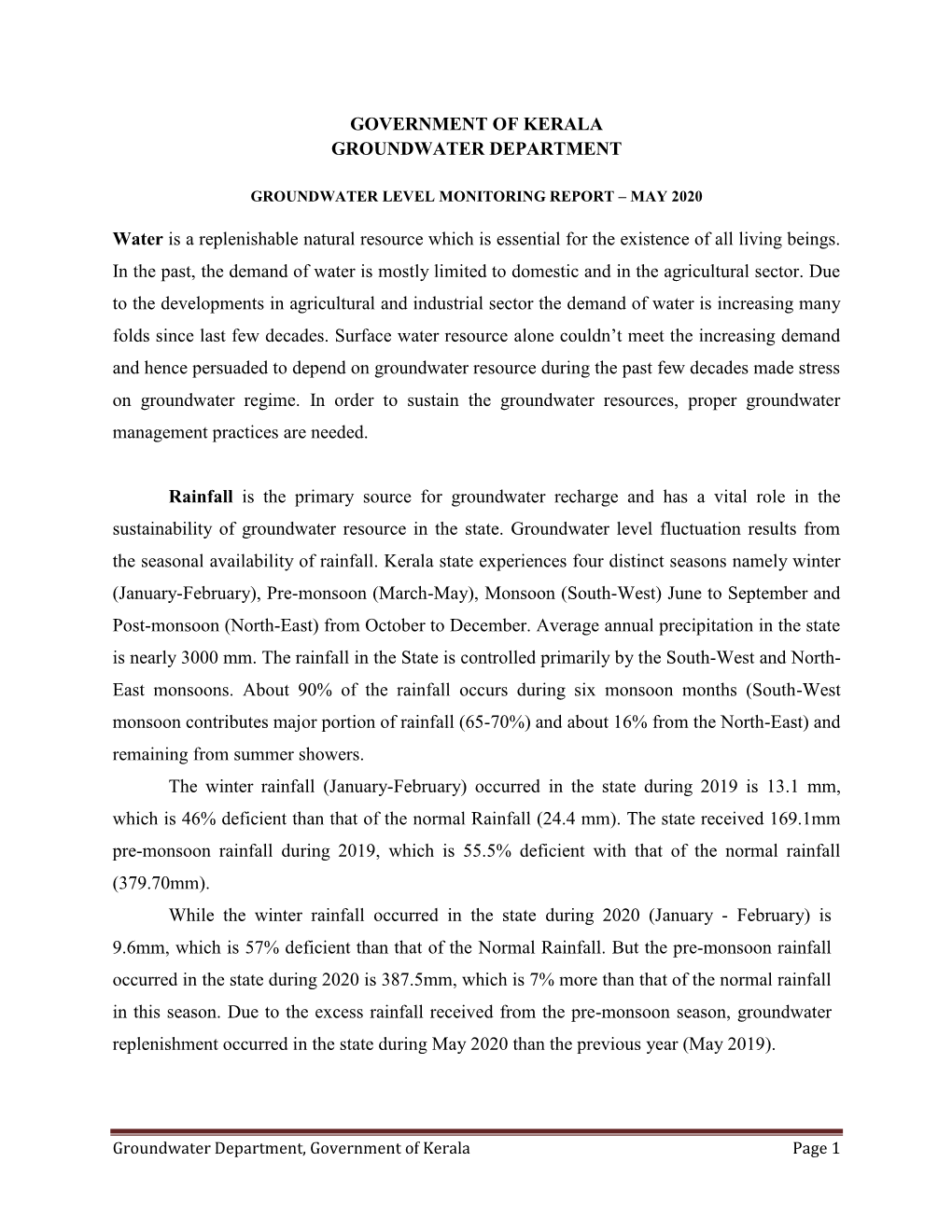 Groundwater Level Monitoring Report – May 2020