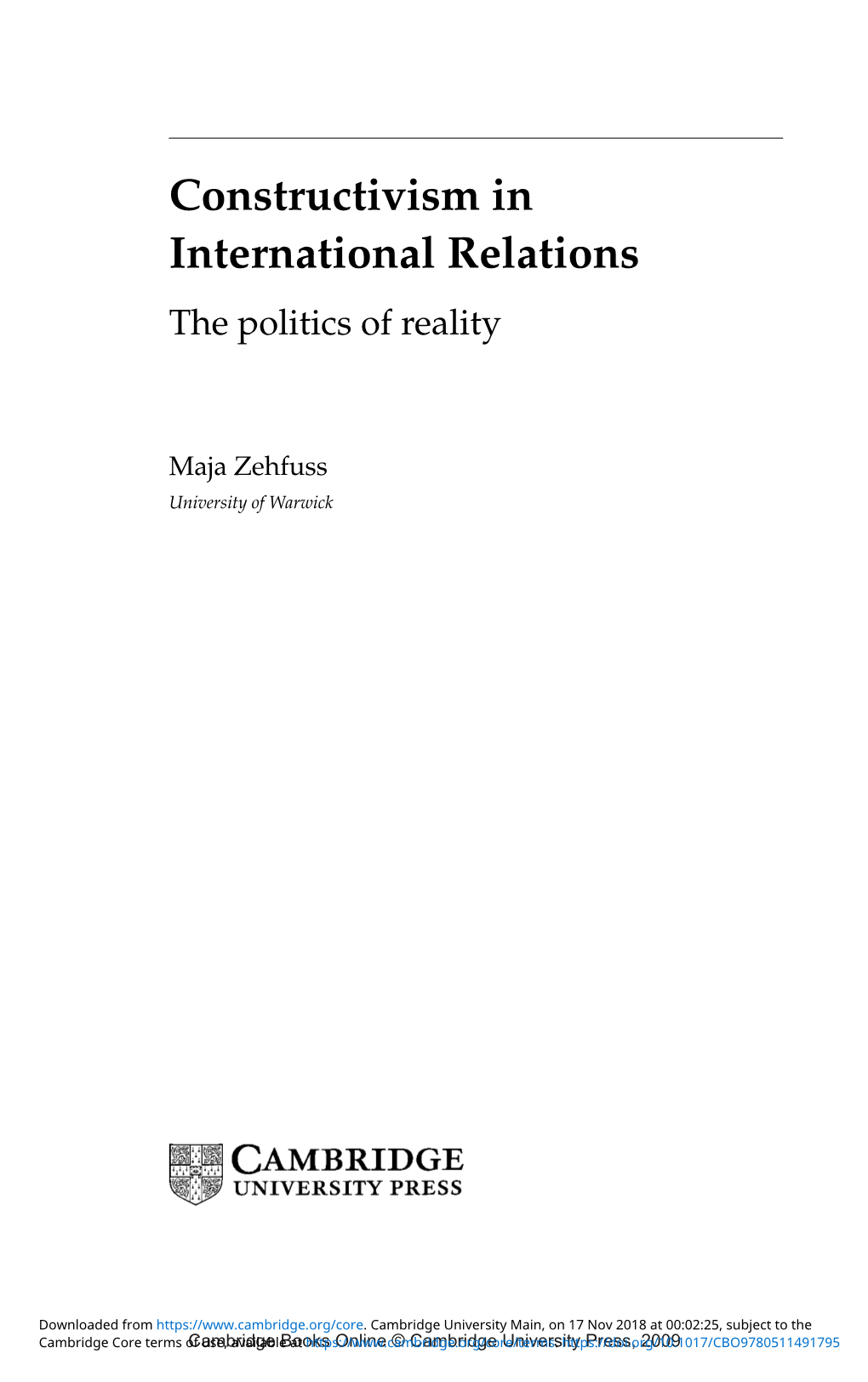 Constructivism in International Relations the Politics of Reality