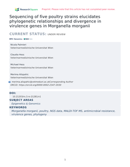 Sequencing of Five Poultry Strains Elucidates Phylogenetic Relationships and Divergence in Virulence Genes in Morganella Morganii