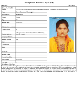 Missing Person - Period Wise Report (CIS) 18/10/2019 Page 1 of 50