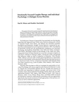 Emotionally Focused Couples Therapy and Individual Psychology: a Dialogue Across Theories