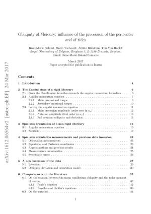 Obliquity of Mercury: Influence of the Precession of the Pericenter and of Tides