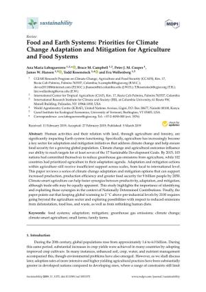 Food and Earth Systems: Priorities for Climate Change Adaptation and Mitigation for Agriculture and Food Systems